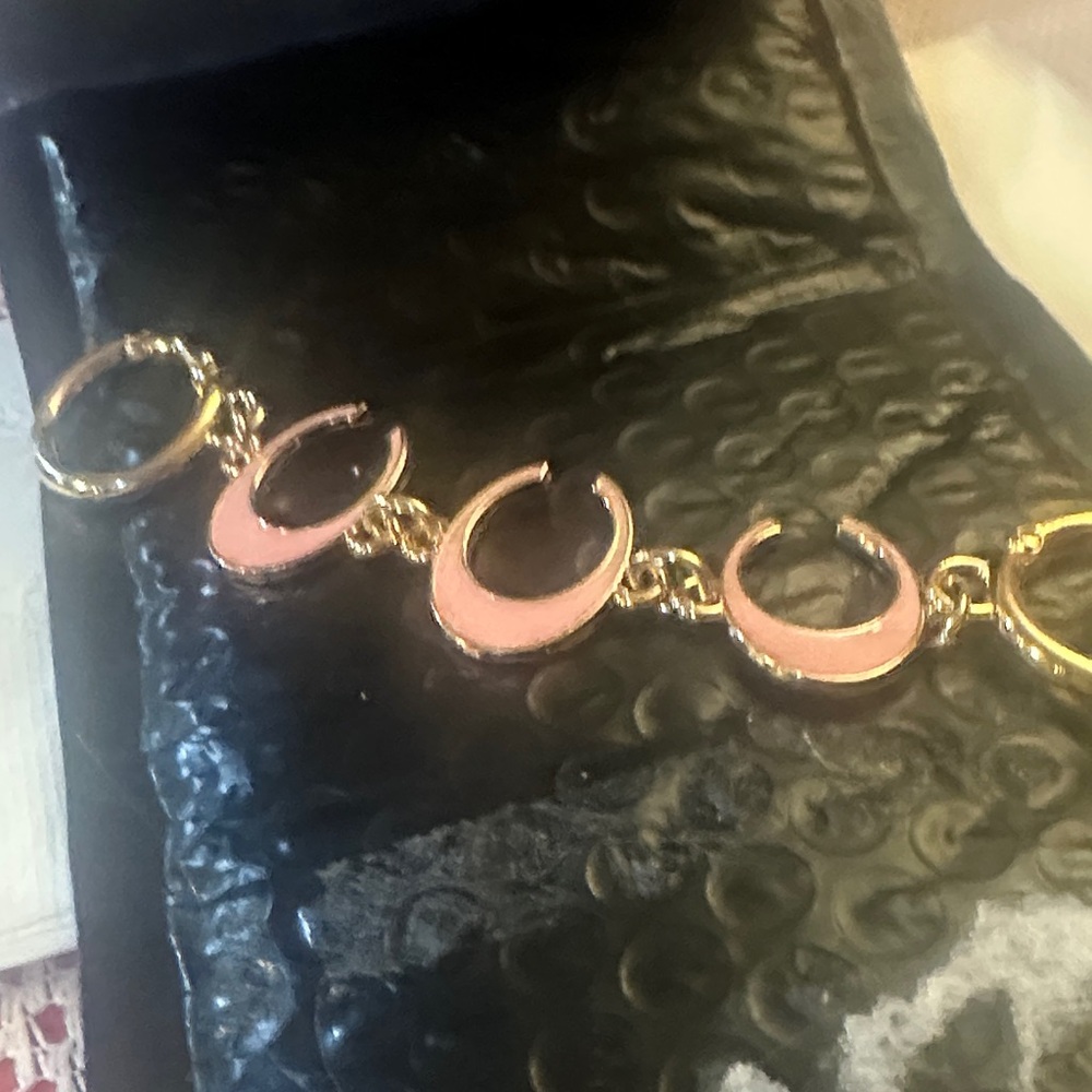 Gold and Pink Crescent Moon Bracelet